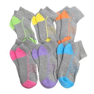NEW | 6-Pack Grey Low-Cut Athletic Ankle Socks with Neon Accents | 6-9
